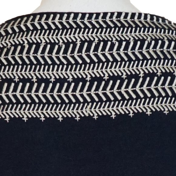 Edme & Esyllte for Anthropologie Embroidered & Lined Navy Blue Sweater Dress - Picture 5 of 9